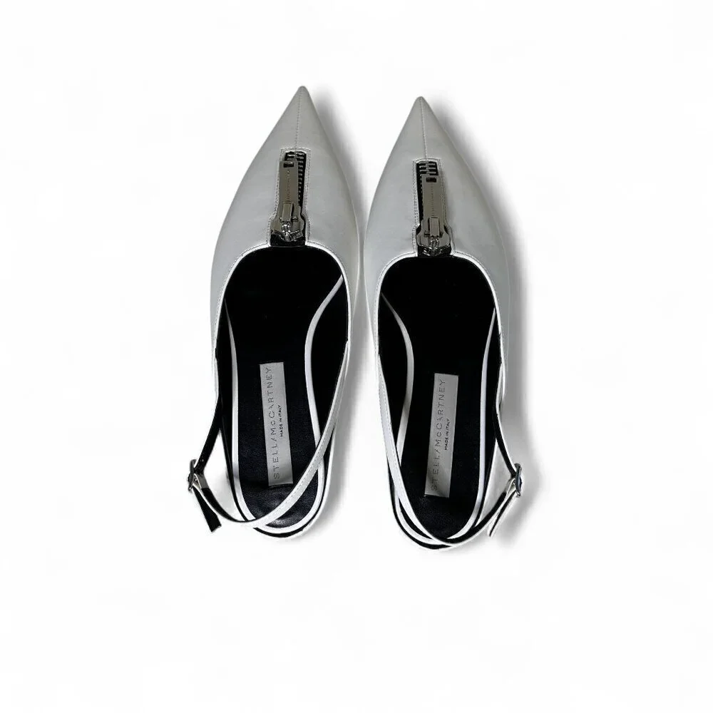 Stella McCartney White Zipit Slingback Flats EU 37 NWOT